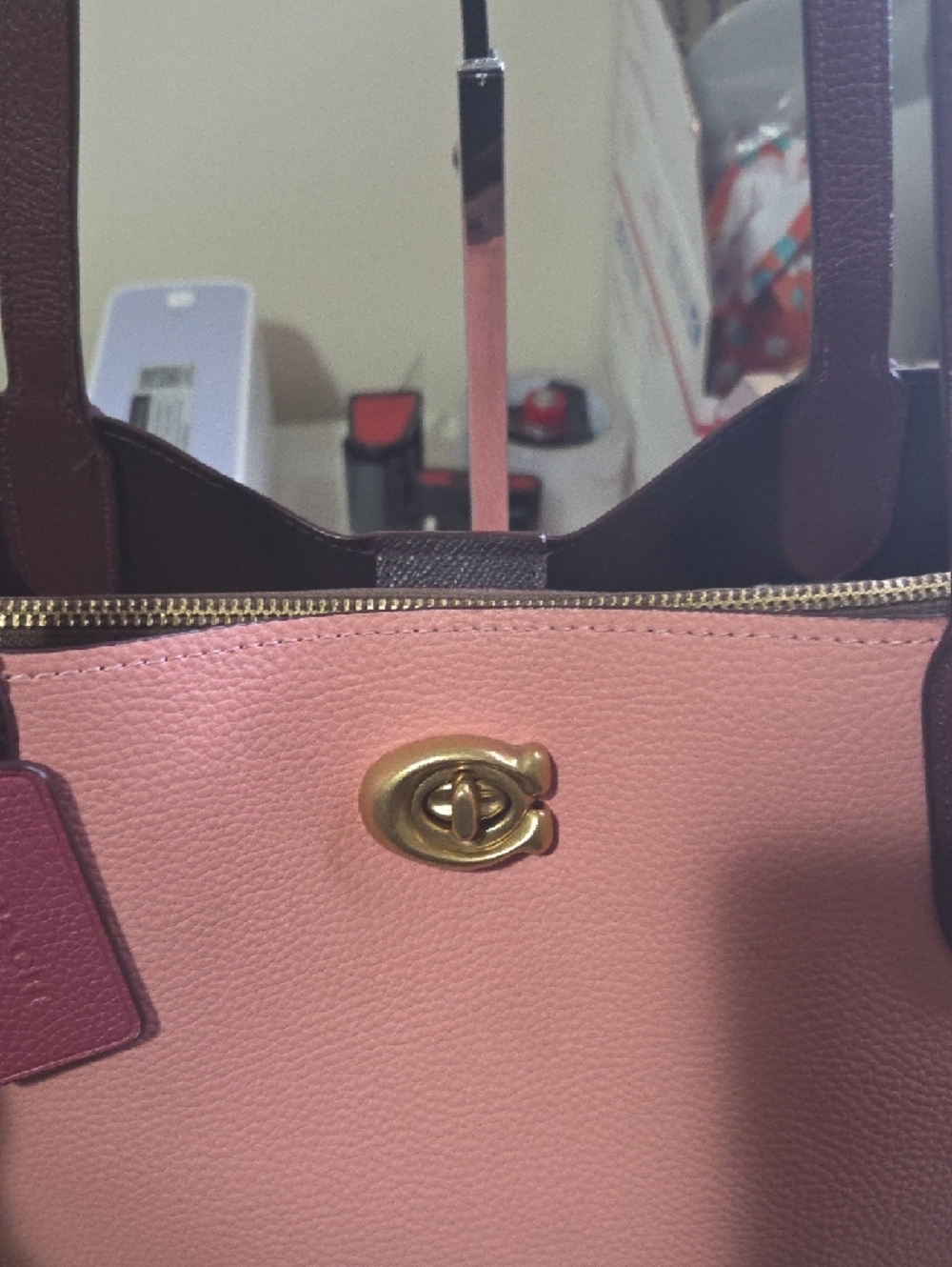Coach Willow Pink Two-Tone Tote Bag with Turn-Lock Closure - Picture 2 of 11